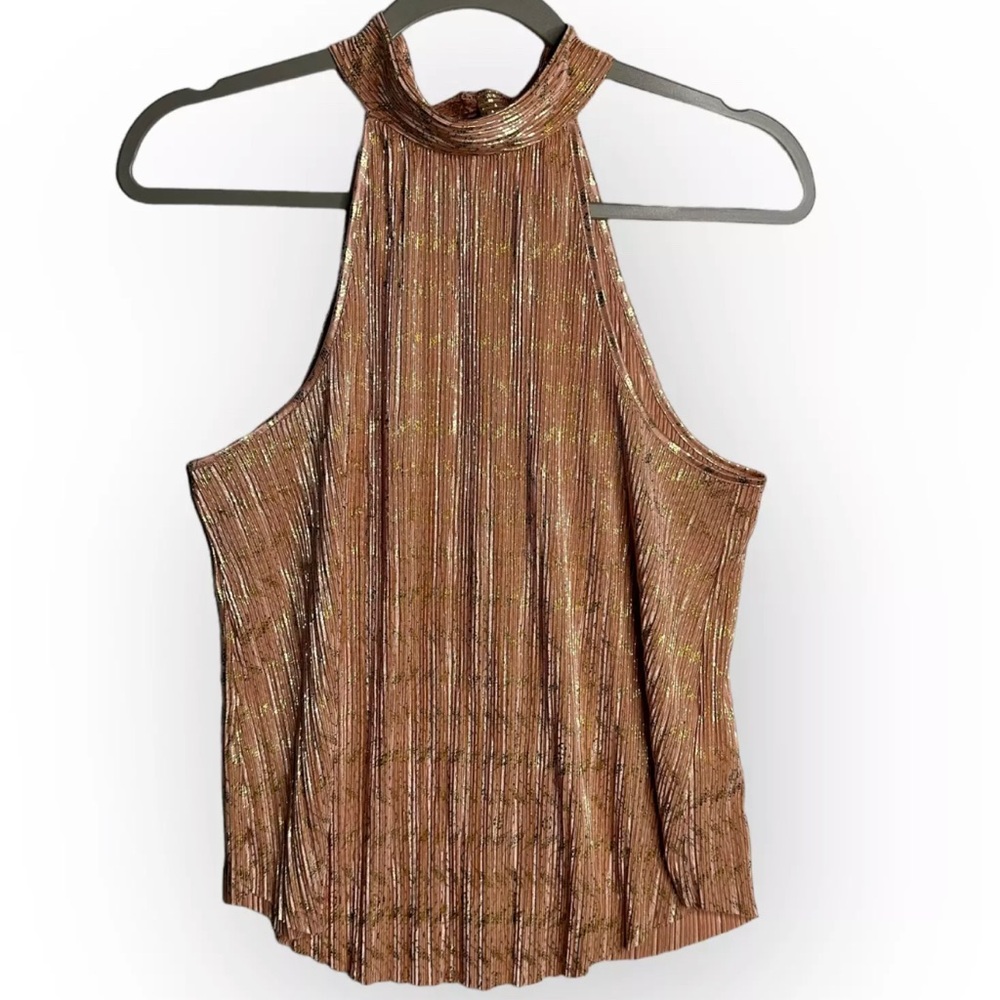 NWT Anthropologie Vickie Halter Top Size XS Pink Metallic Sleeveless Back Button
